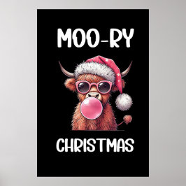 Moo-ry Christmas Schotse Hoogland Koe Poster
