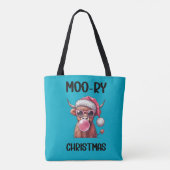 Moo-ry Christmas Schotse Hoogland Koe Tote Bag (Achterkant)