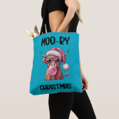 Moo-ry Christmas Schotse Hoogland Koe Tote Bag (Dichtbij)