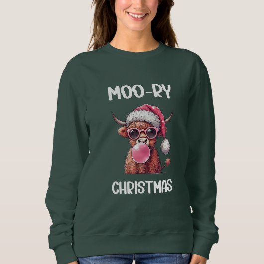 Moo-ry Christmas Schotse Hoogland Koe Trui (Voorkant)