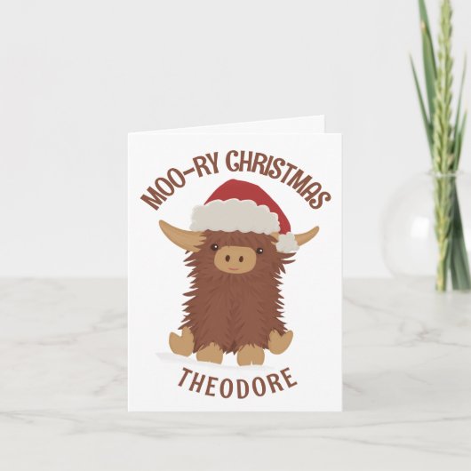 Moo-ry Kerstmis schattig shaggy Highland koe Custo Kaart (Voorkant)