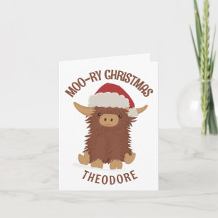 Moo-ry Kerstmis schattig shaggy Highland koe Custo Kaart