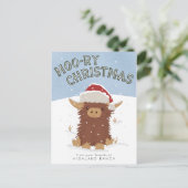 Moo-ry Kerstmis schattig shaggy Highland koe Santa Briefkaart (Staand voorkant)