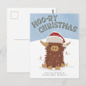 Moo-ry Kerstmis schattig shaggy Highland koe Santa Briefkaart (Voorkant / Achterkant)