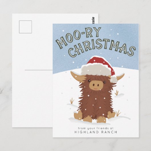 Moo-ry Kerstmis schattig shaggy Highland koe Santa Briefkaart (Voorkant / Achterkant)
