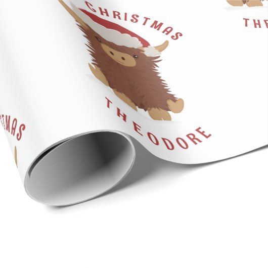 Moo-ry Kerstmis schattig shaggy Highland koe Santa Cadeaupapier (Rol Hoek)
