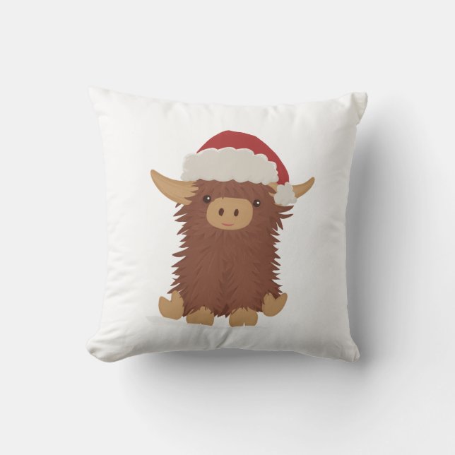 Moo-ry Kerstmis schattig shaggy Highland koe Santa Kussen (Voorkant)