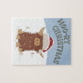 Moo-ry Kerstmis schattig shaggy Highland koe Santa Legpuzzel (Horizontaal)