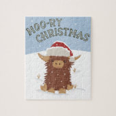 Moo-ry Kerstmis schattig shaggy Highland koe Santa Legpuzzel (Verticaal)
