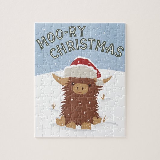 Moo-ry Kerstmis schattig shaggy Highland koe Santa Legpuzzel (Verticaal)
