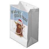 Moo-ry Kerstmis schattig shaggy Highland koe Santa Medium Cadeauzakje (Voorkant Gekanteld)