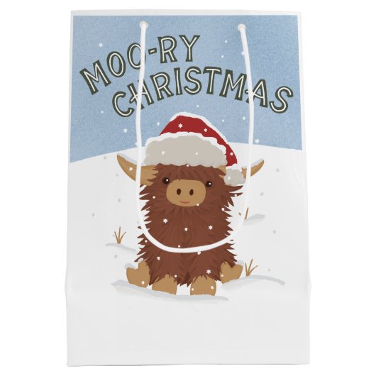 Moo-ry Kerstmis schattig shaggy Highland koe Santa Medium Cadeauzakje (Achterkant)