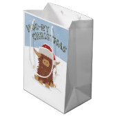 Moo-ry Kerstmis schattig shaggy Highland koe Santa Medium Cadeauzakje (Achterkant Gekanteld)