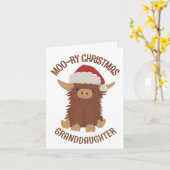Moo-ry Kerstmis shaggy Highland koe kleindochter Kaart (Gele Bloem)