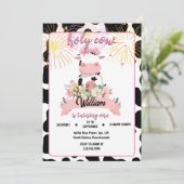 Moo schattig bloemenroze Heilige Koe 1e Verjaardag Kaart (Staand voorkant)