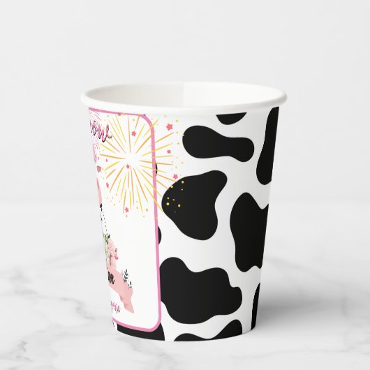 Moo schattig bloemenroze Heilige Koe 1e Verjaardag Papieren Bekers (Links)