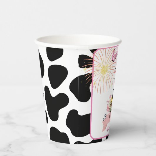 Moo schattig bloemenroze Heilige Koe 1e Verjaardag Papieren Bekers (Rechts)