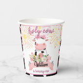 Moo schattig bloemenroze Heilige Koe 1e Verjaardag Papieren Bekers (Voorkant)