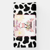 Moo schattig bloemenroze Heilige Koe 1e Verjaardag Spandoek (Verticaal)