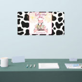 Moo schattig bloemenroze Heilige Koe 1e Verjaardag Spandoek (Beurs)