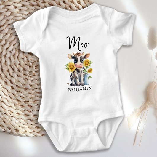 Moo Schattigee Koe Zonnebloemen Gepersonaliseerd B Romper
