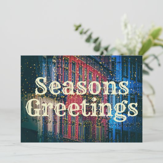 Moo stadslandschap seizoensgroeten vakantie feestdagenkaart (Staand voorkant)