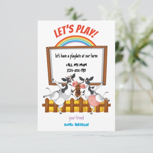 Moo-tastic Boerderij Playdate Invitation Kaart (Staand voorkant)