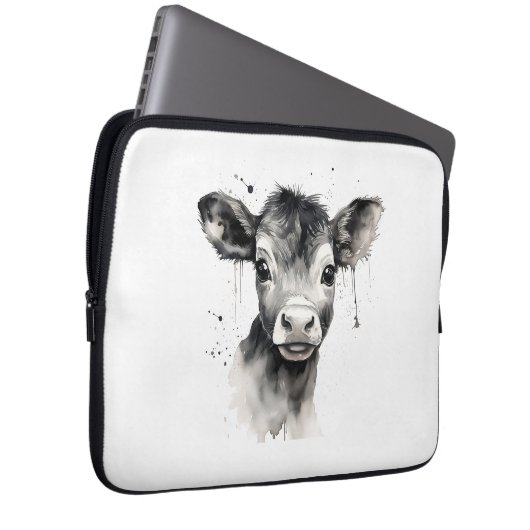🔌💻 "Moo-Tech" Koe Print Electronics Bag 💻 Laptop Sleeve (Voorkant Rechts)