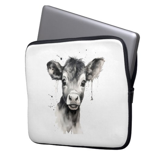 🔌💻 "Moo-Tech" Koe Print Electronics Bag 💻 Laptop Sleeve (Voorkant Links)