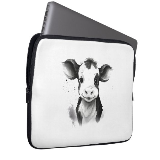 🔌💻 "Moo-Tech" Koe Print Electronics Bag 💻 Laptop Sleeve (Voorkant Rechts)