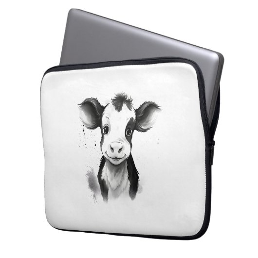 🔌💻 "Moo-Tech" Koe Print Electronics Bag 💻 Laptop Sleeve (Voorkant Links)