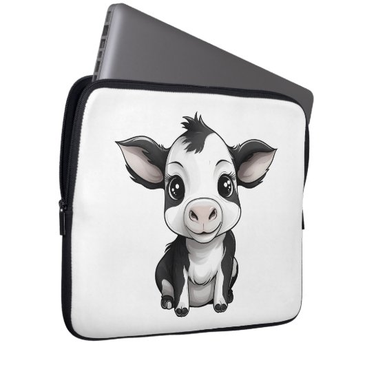 🔌💻 "Moo-Tech" Koe Print Electronics Bag 💻 Laptop Sleeve (Voorkant Rechts)