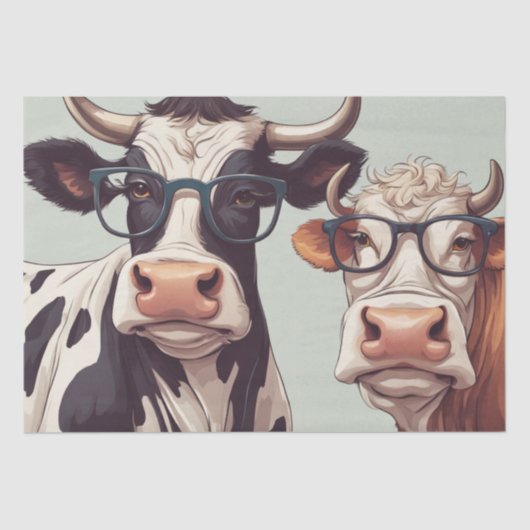 Moo-tiful Style: Koe in Pet en brillenglazen Decou Tissuepapier (Voorkant)