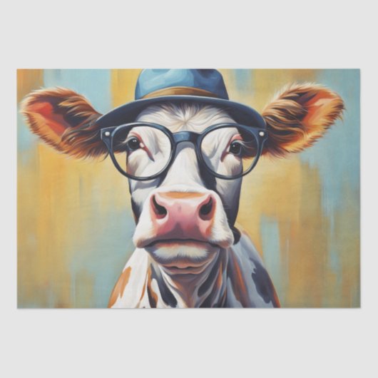 Moo-tiful Style: Koe in Pet en brillenglazen Decou Tissuepapier (Voorkant)