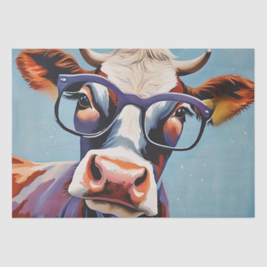 Moo-tiful Style: Koe in Pet en brillenglazen Decou Tissuepapier (Voorkant)