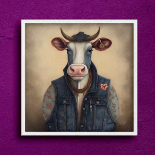 Moo-Tique Denim - Funny koe in een kostume Poster