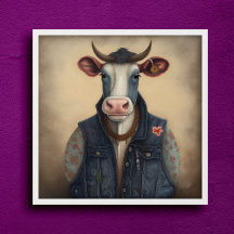 Moo-Tique Denim - Grappige koe in een kostuum Post
