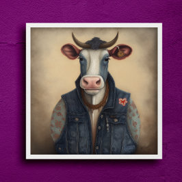 Moo-Tique Denim - Grappige koe in een kostuum Post Poster