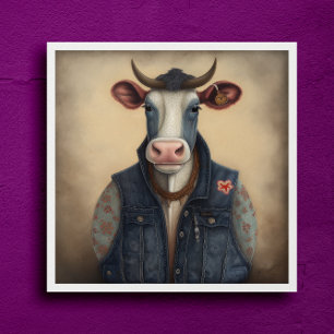 Moo-Tique Denim - Grappige koe in een kostuum Post Poster