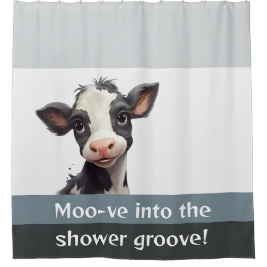 Moo-ve in de douchegroef Kalf Douchegordijn (Voorkant)