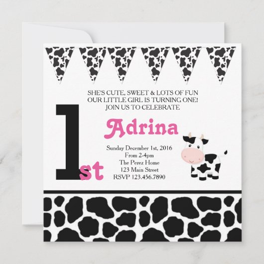 Moo-velous 1st Birthday Invitation Kaart (Voorkant)
