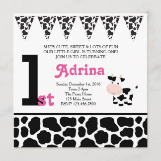 Moo-velous 1st Birthday Invitation Kaart