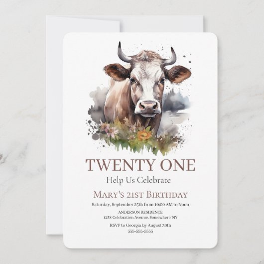 Moo-velous 21ste verjaardag kaart (Voorkant)