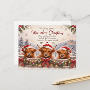 Moo-velous kerstkaart – Highland Koe Kerstmis Briefkaart