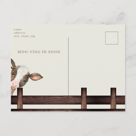 Moo-ving in Soon Koe Het is een Boy Baby shower Briefkaart (Achterkant)