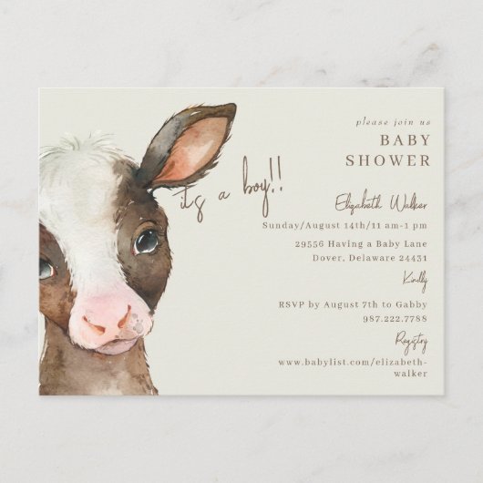 Moo-ving in Soon Koe Het is een Boy Baby shower Briefkaart (Voorkant)