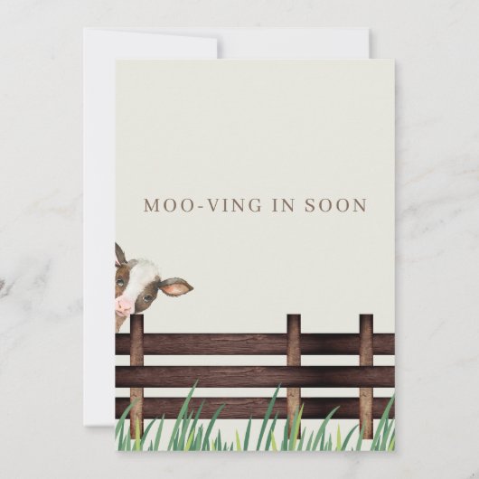 Moo-ving in Soon Koe Het is een Boy Baby shower Kaart (Achterkant)