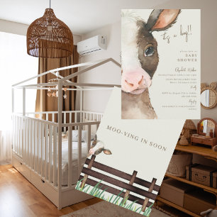 Moo-ving in Soon Koe Het is een Boy Baby shower Kaart