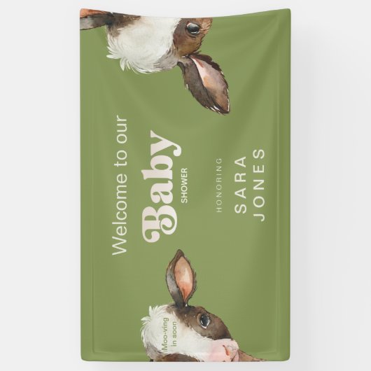 Moo-ving in Soon Mosgroen Baby shower Spandoek (Verticaal)