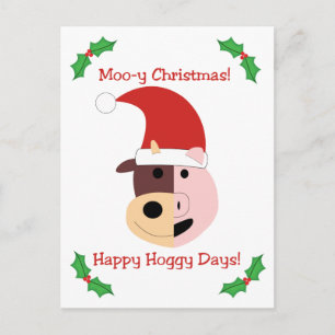 Moo-y Kerstmis en Happy Hoggy Days! Feestdagenkaart